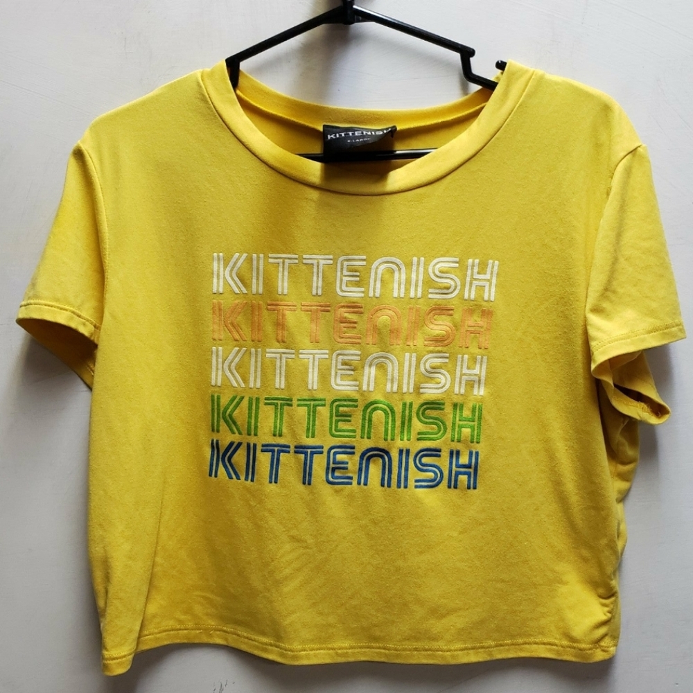 KITTENISH by Jessie James Decker stretchy croptop graphic tee shirt womens XL